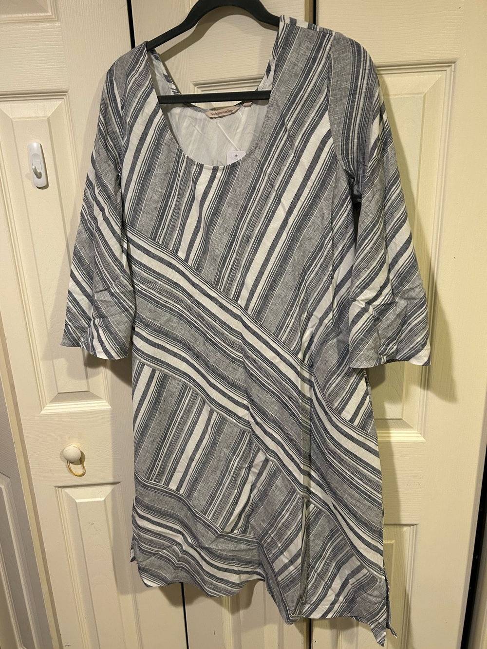Soft Surroundings “Sonya” Navy and White Striped A-Line Dress